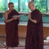 Thein Sein, right, is seen standing near a fellow monk at a monastery in Pyin Oo Lwin, Mandalay Division.