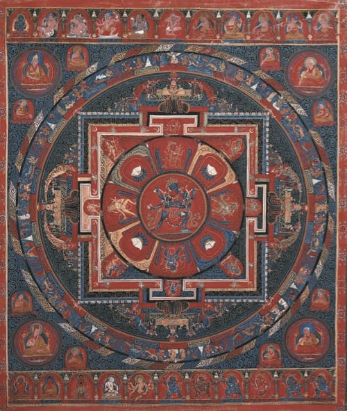 Chakrasamvara mandala. The five buddha family energies are represented in the center and four quadrants.