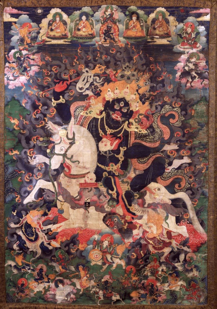 Shri Devi - Magzor Gyalmo. China, 19th century, Gelug lineage, Ground Mineral Pigment on Cotton, Rubin Museum of Art, item no. 441 | www.himalayanart.org