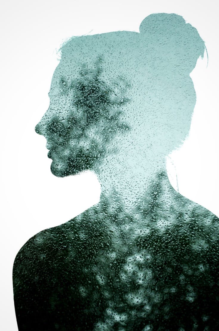 Women composed of raindrops.