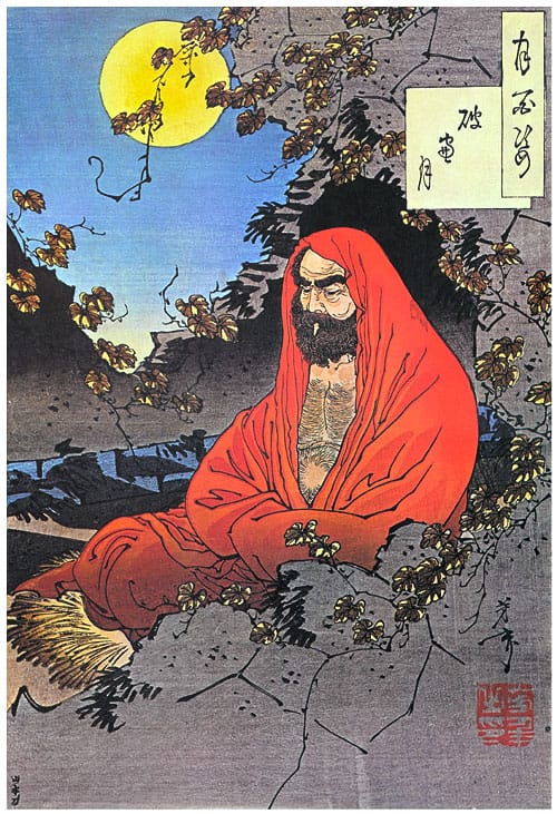 Bodhidharma, wood block painting by Tsukioka Yoshitoshi. Photo via flickr.