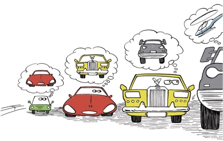 Illustration of cars comparing themselves to the bigger car next to them
