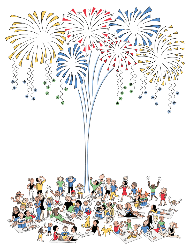 Crowd watching fireworks.