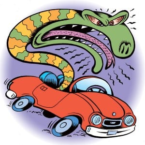 Peter Bagge illustration Snake Animals Inside You Car Lion's Roar Shambhala Sun United States Artists Fellowship