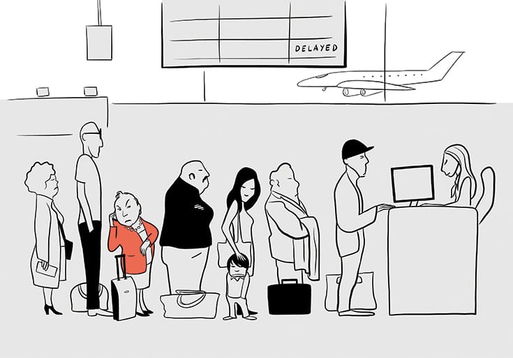 Illustration of a line at the airport.