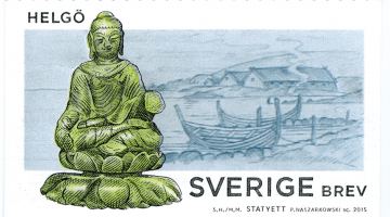 Buddha viking stamp Buddhist relic statue statuette Helgo archaeology history Sweden Scandinavia post stamp postage viking