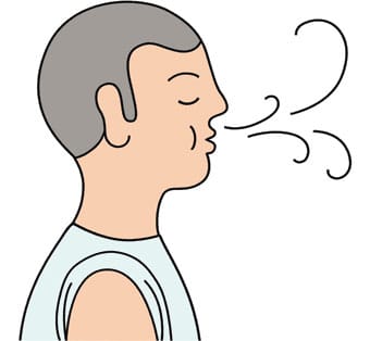An illustrated man practices breath meditation.