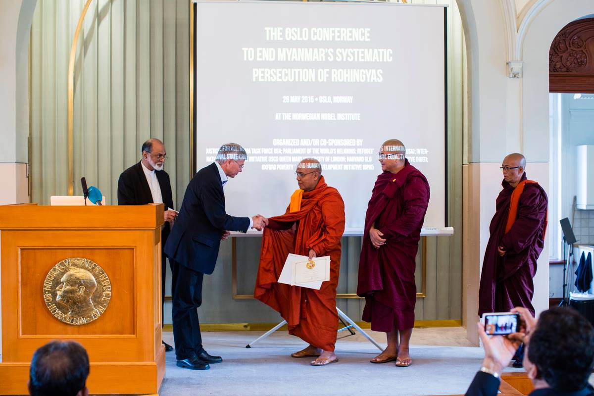 three burmese monks honored by parliament of world religions at nobel peace institute in oslo rohingya myanmar persecution lion's roar buddhism