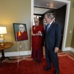 George Bush gives his painting of the Dalai Lama to His Holiness