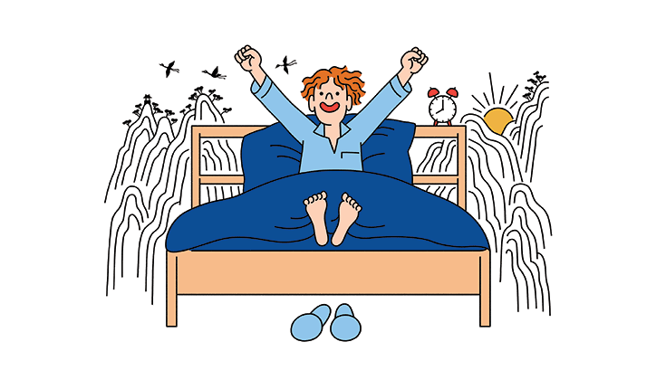 Illustration of man in bed waking up