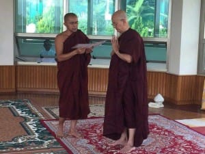 Thein Sein (right) is seen standing near a fellow monk at a monastery in Pyin Oo Lwin.
