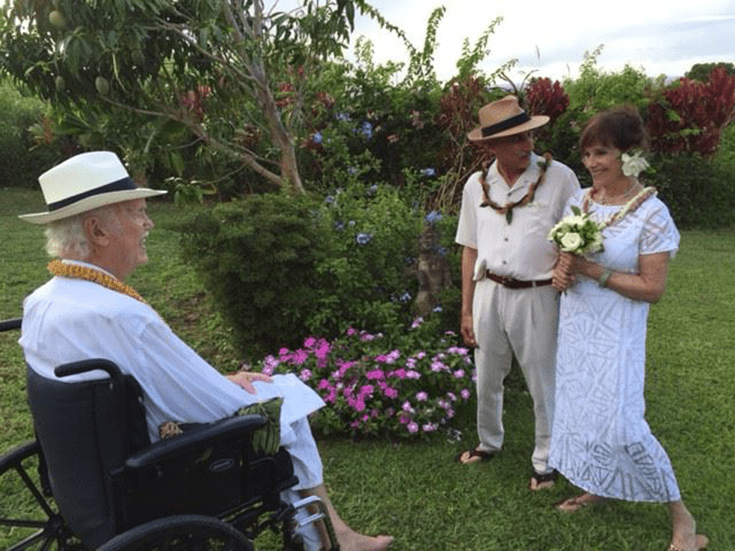 Jack Kornfield with his wife Trudy Goodman at their wedding with Ram Dass