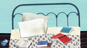 Bed with books.