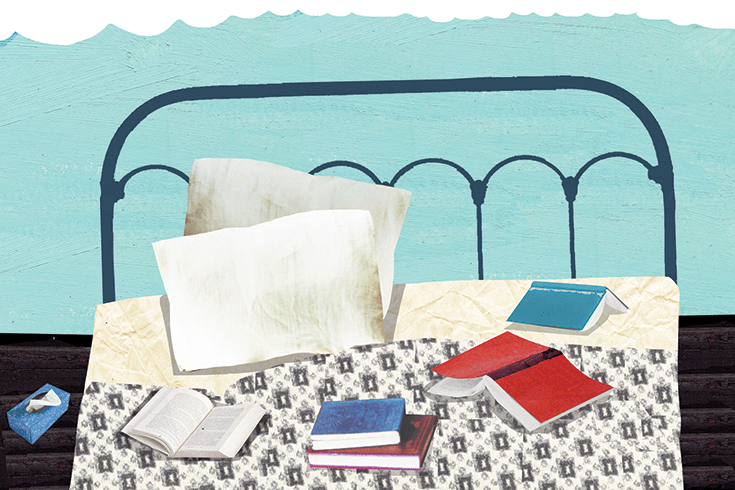 Bed with books.