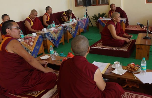 A Geshema candidate at this year's Geshema examinations in Dharamsala, India. Photo via Tibetan Nuns Project (courtesy of Venerable Delek Yangdron).
