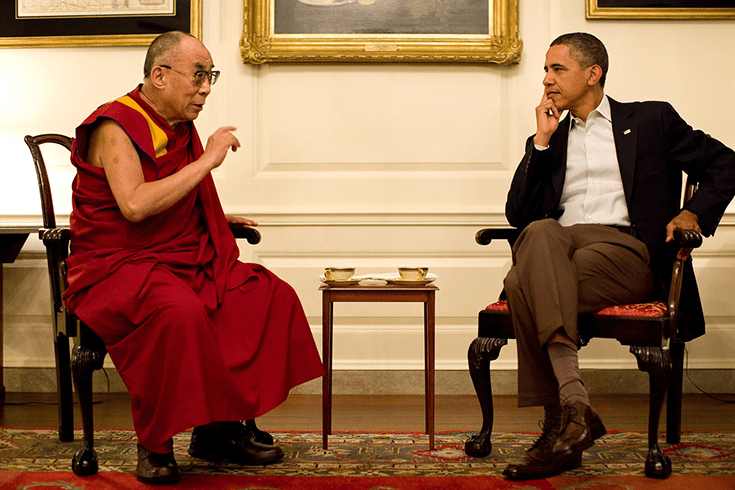 The Dalai Lama with U.S. President Barack Obama.