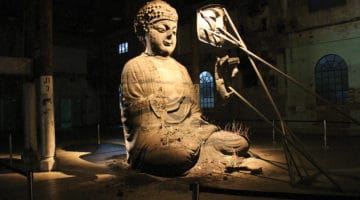 Buddha sculpture under construction.