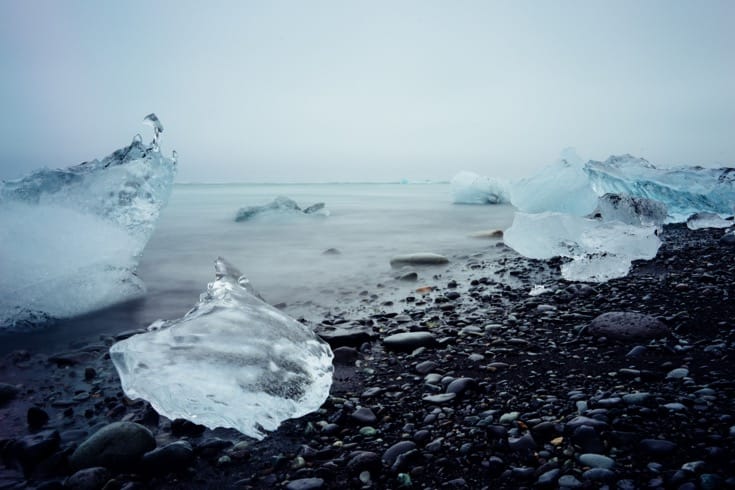 Buddhist ice melting in the ocean, ecological crisis, environment, climate change.