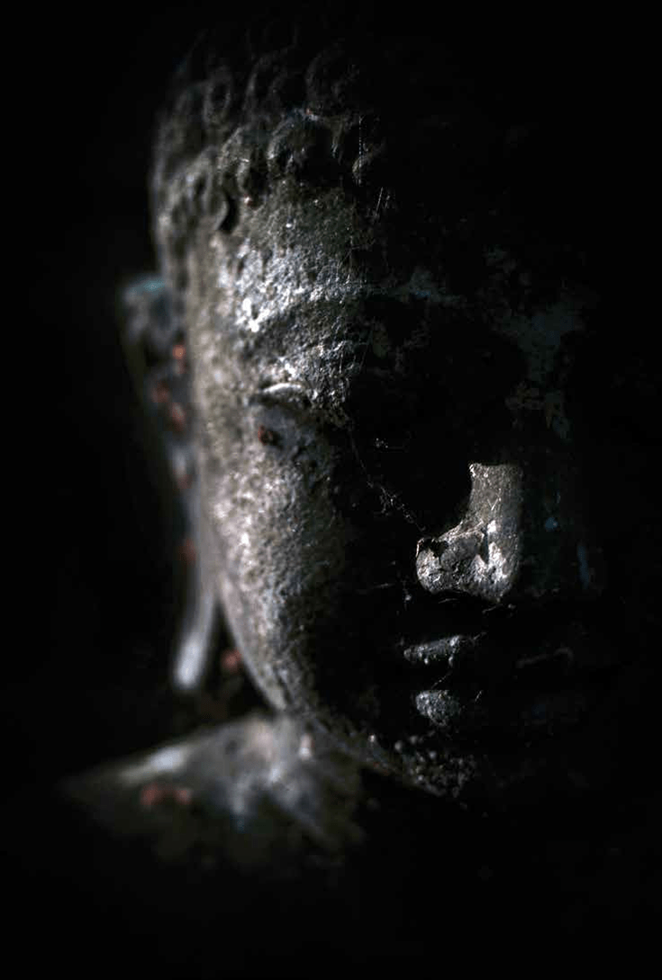 Photo by David Gabriel Fischer.  Buddhist head in shadow.