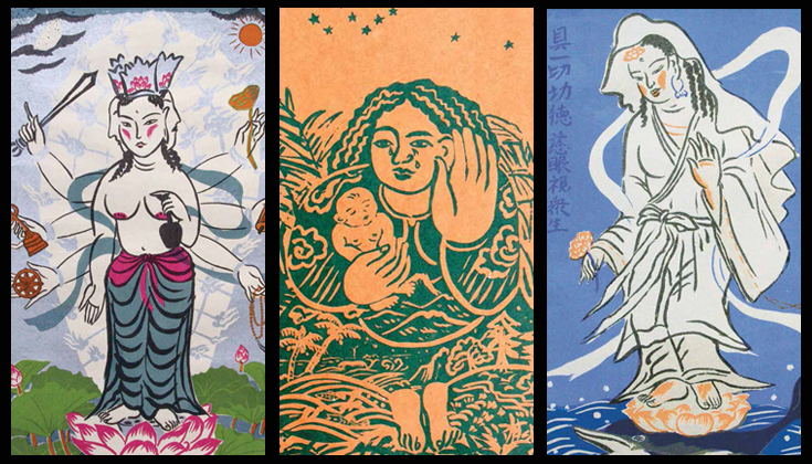 bodhisattvas “Hands of Compassion,” “I Will Be With You,” and “Kanzeon & Dolphin” by Mayumi Oda.
