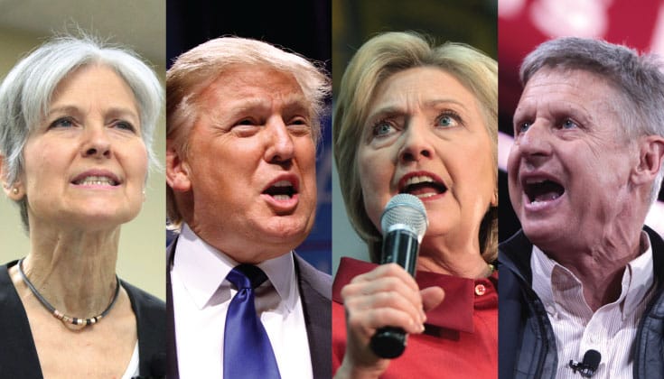 Presidential candidates Jill Stein, Donald Trump, Hillary Clinton, and Gary Johnson.