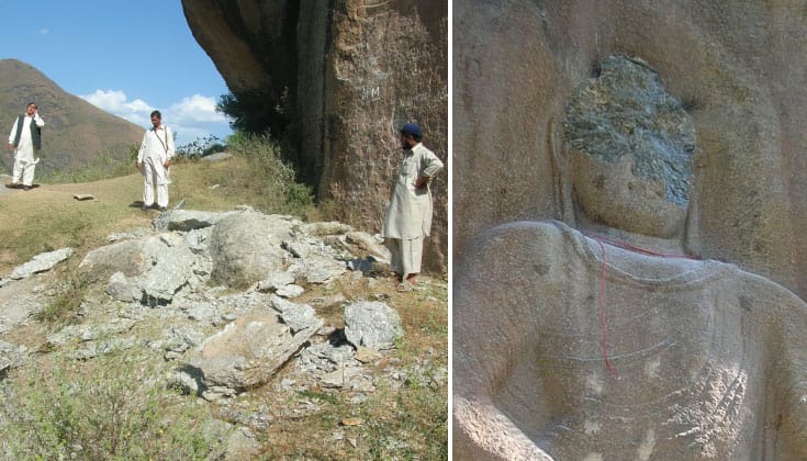The damage to the Jehanabad Buddha.