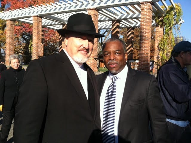 Sensei Tony Stultz with LeVar Burton at the Gettysburg anniversary ceremony. (Photo courtesy of Tony Stultz.)