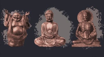 Hotei, the Buddha, and an ascetic.