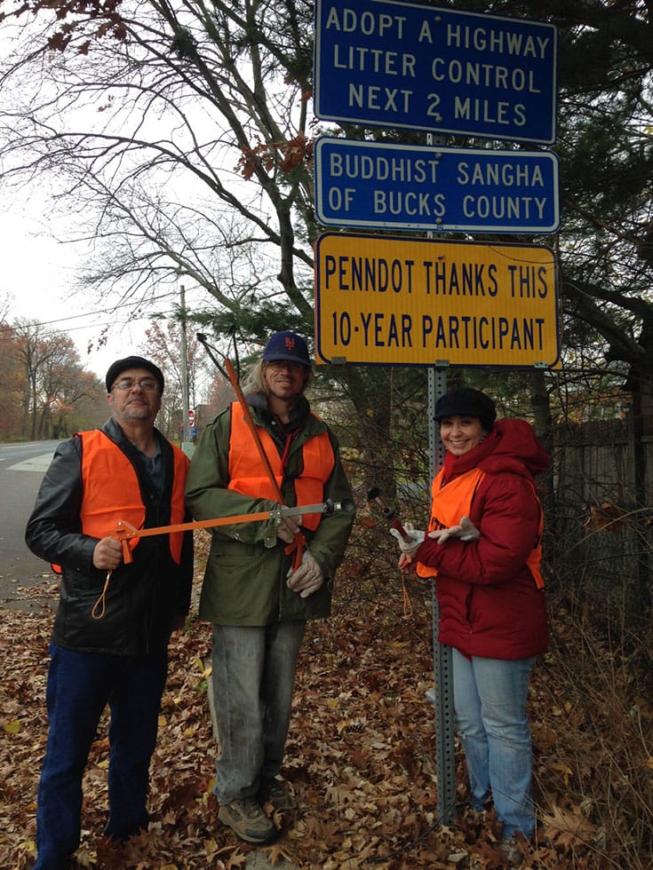 Blanchet (right) with members of the Buddhist Sangha of Bucks County at their annual roadside cleanup. Photo courtesy of the author.