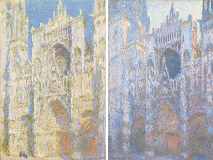 "Rouen Cathedral, West Façade, Sunlight" (left) and "Rouen Cathedral, West Façade" (right) by Claude Monet, 1894. Courtesy National Gallery of Art, Washington, D.C.