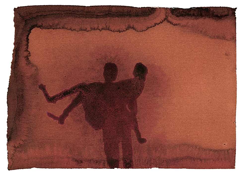 Alife by Antony Gromley, 2000. Water-dispersed aniline dye and carbon on paper. 14cm x 18.5cm.
