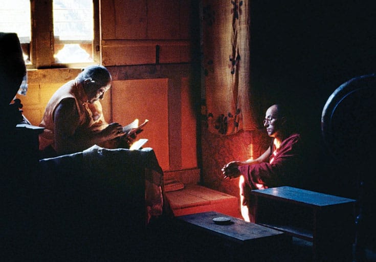 Ricard with his second teacher, Dilgo Khyentse Rinpoche, in Bhutan, 1981. The true altruist, Khyentse Rinpoche taught, “responds to the needs of others out of his natural compassion. Cause and effect are unfailing, so his actions to benefit others are sure to bear fruit—but he never counts on it.” Photo by Marilyn Silverstone.