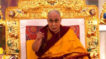 His Holiness the Dalai Lama at the Kalachakra Empowerment, Bodhgaya, India, 2017. Photo by Gordon Eaton.