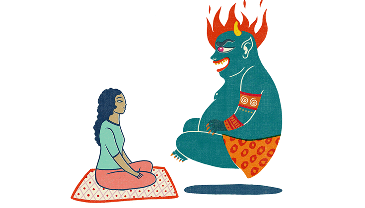 Meditator meeting their mara demon.