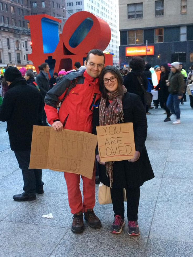 Emily Herzlin and her "You Are Loved" sign at the Women's March.