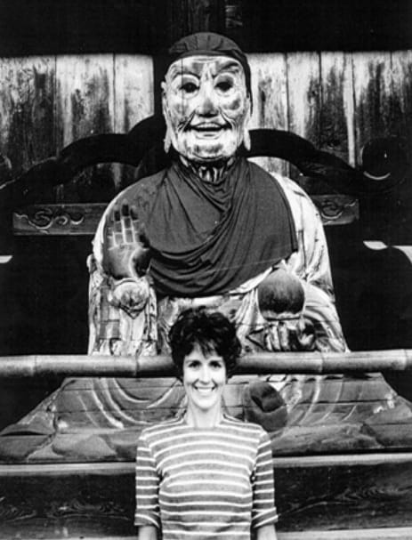 Joanne Kyger in Nara, Japan, as photographed by Allen Ginsberg in June 1963. Photo via the Electronic Poetry Center .