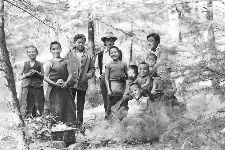 In the 1970s, Dharamsala, home of the Dalai Lama, was popular among Western hippies and spiritual seekers. There, Jinpa (second from left) polished his English and learned about the modern world.