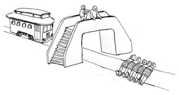 Trolley Problem with a bridge.