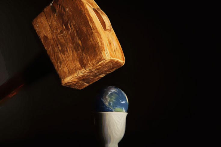illustration of hammer hitting earth