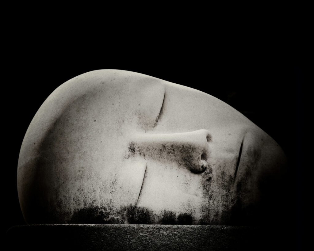 Sculpture of a face.