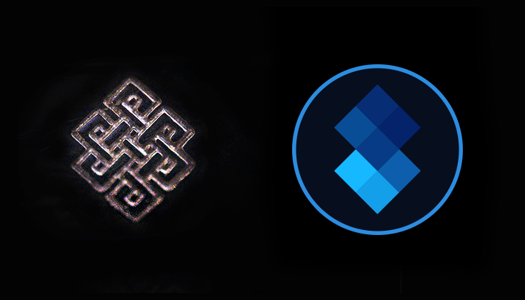 Karma Coin cryptocurrency logo with knot of eternity.