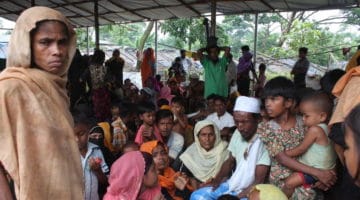 Myanmar refugees in a shelter in bangladesh.