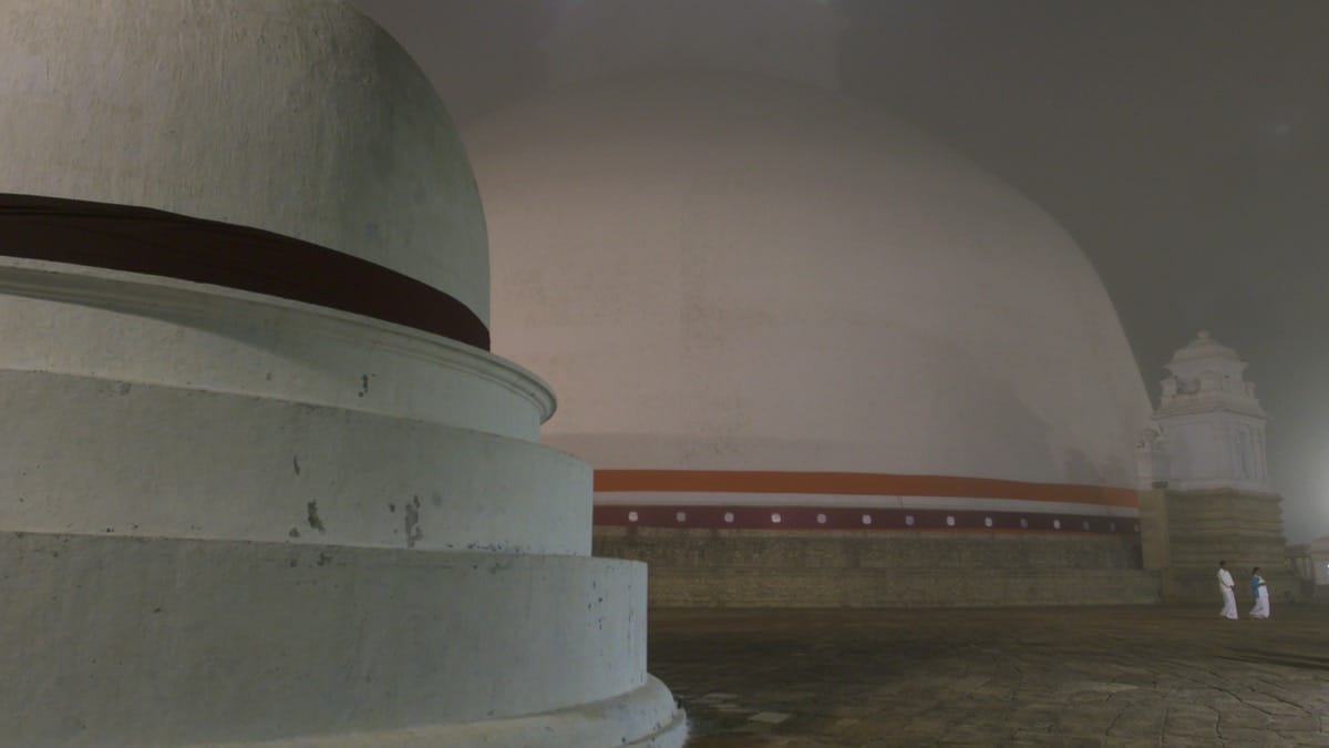 Stupa in mist.