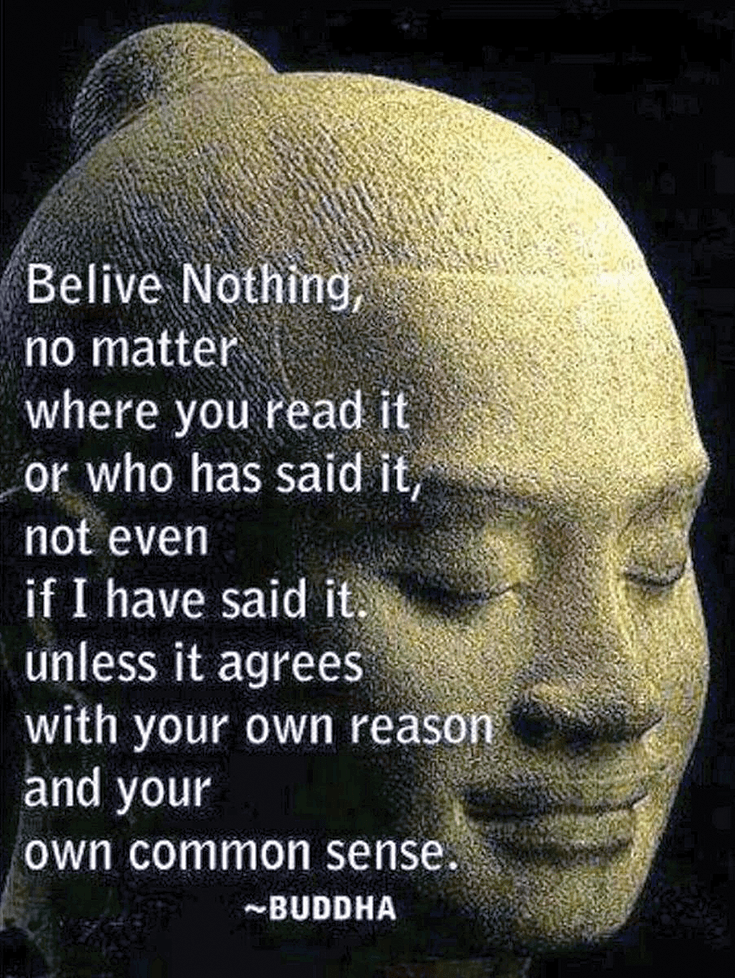 Believe nothing, no matter where you read it, or who said it, no matter if I have said it, unless it agrees with your own reason and your own common sense.