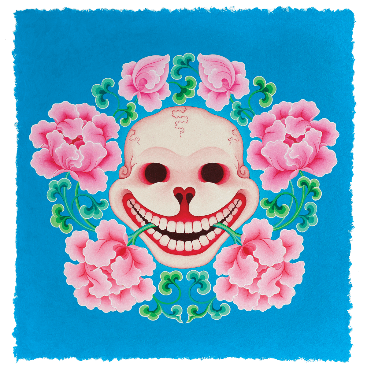 "Riendo ante la estupidez", pintura de Tashi Mannox de la serie "Riendo ante la muerte: vivir y morir sin remordimientos". 