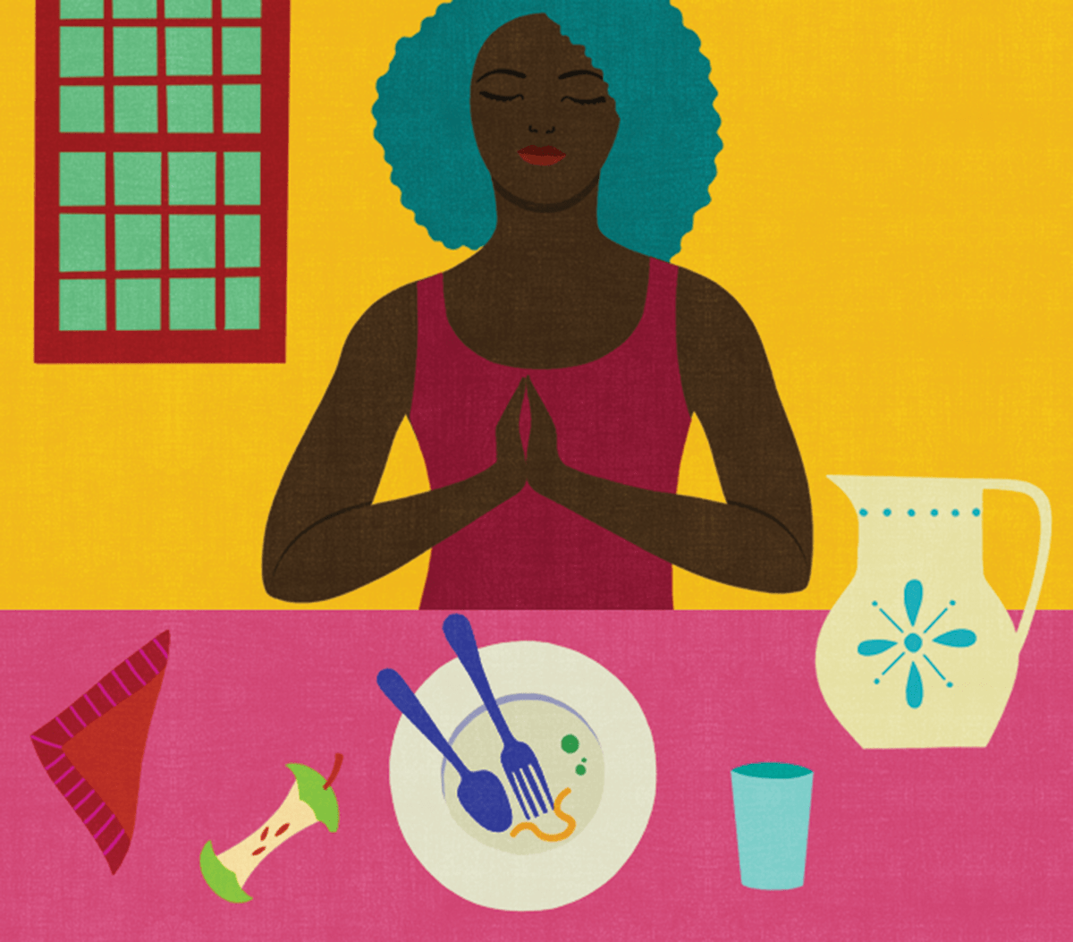 Illustration of woman meditating after meal