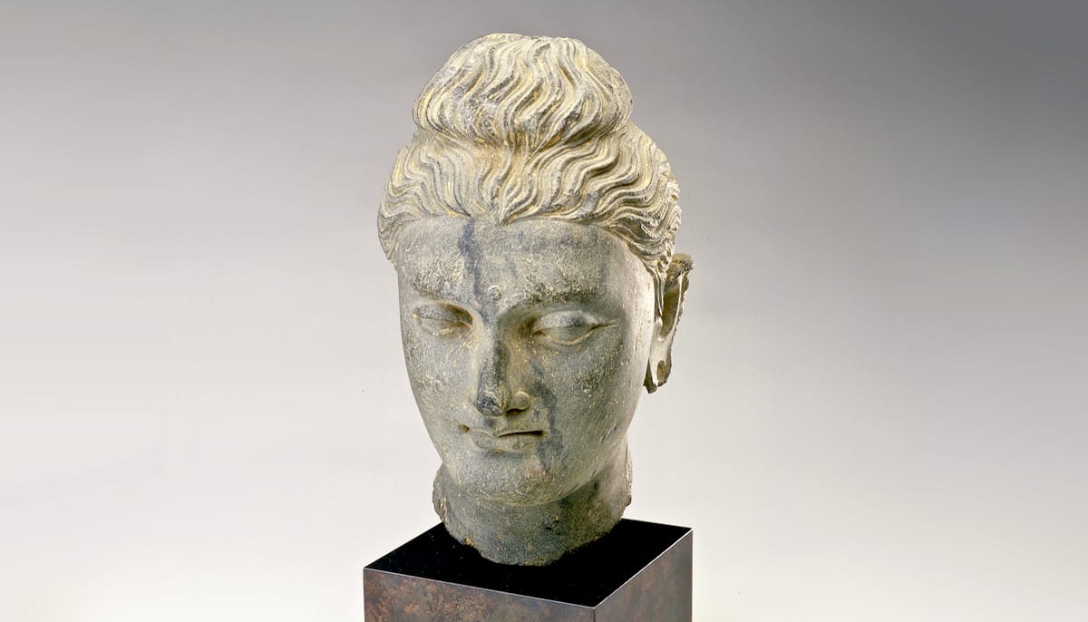 Sculpture of a Buddha head.