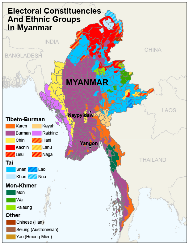 Map of electoral constituencies and ethnic groups in Myanmar