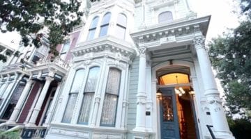 The front of a Victorian house.