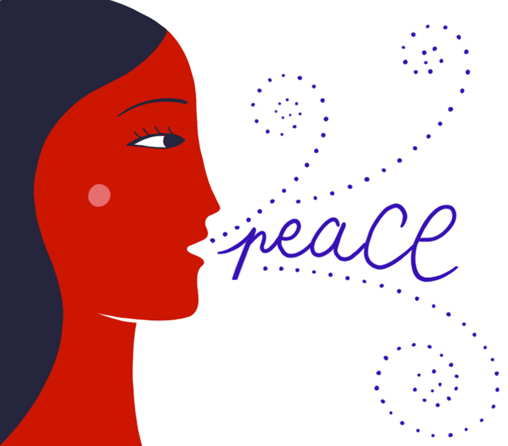 Woman exhaling, "peace"